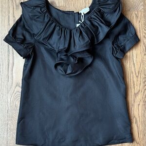 Kate Spade Silk Ruffle Blouse XS Black Gold Button-Back NWT Elegant Chic
